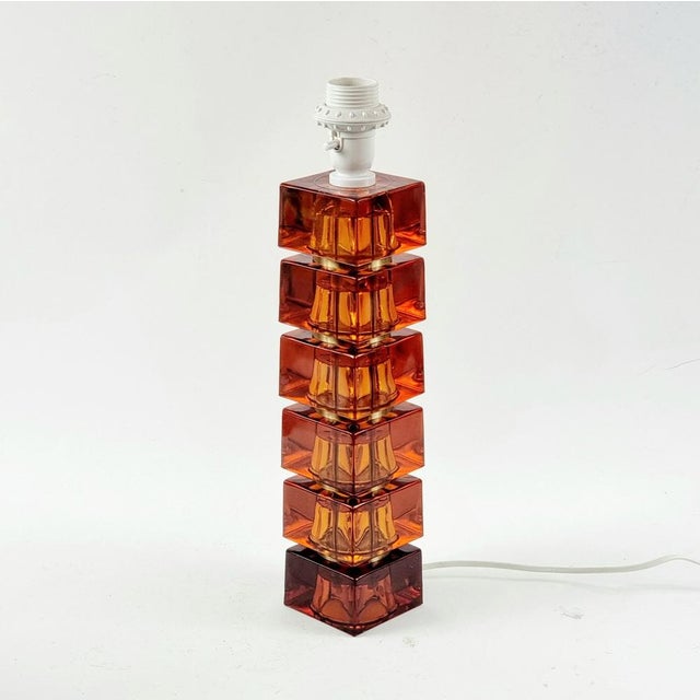 1970s Large Mid-Century Scandinavian Art Glass & Brass Table Lamp by Carl Fagerlund for Orrefors, Sweden, 1960s For Sale - Image 5 of 12