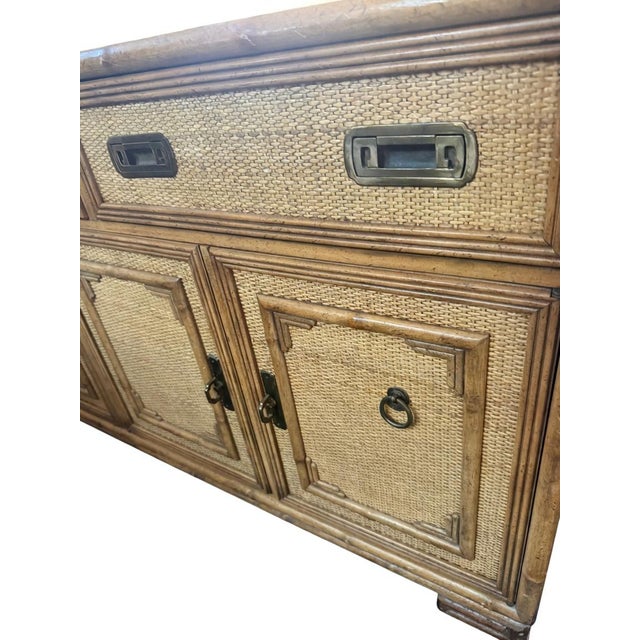 Vintage Drexel Woven Cane Bamboo Rattan Cabinet Credenza Buffet For Sale - Image 12 of 16