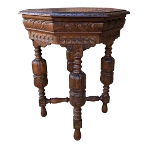 Antique French Renaissance Revival Carved Oak Octagonal Table