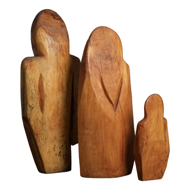 Roland Lavianne, Carved Wood Sculpture Group Family, 1970s, Oak For Sale