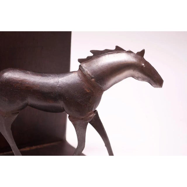 Wood Brutalist Metal and Wood Horse Bookends - a Pair For Sale - Image 7 of 13