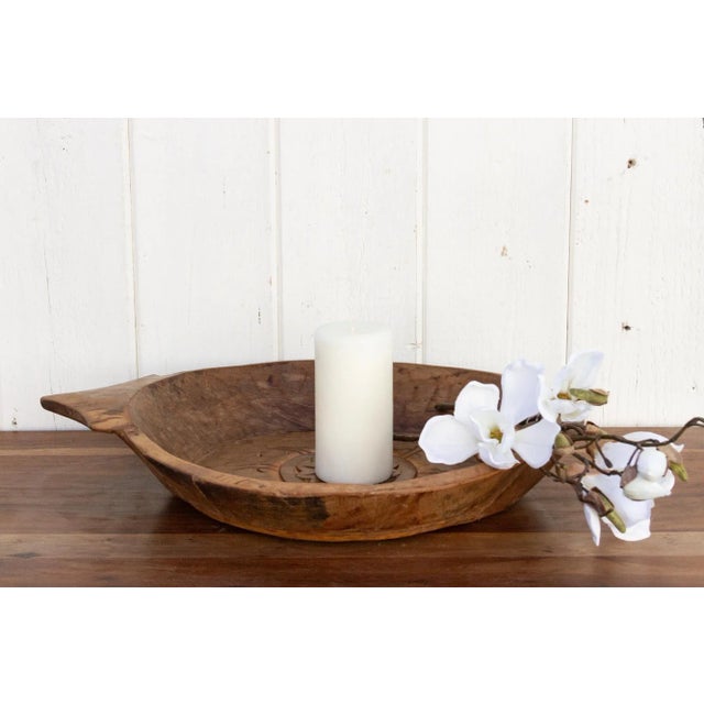 Wood Rustic Honey Brown Carved Bowl For Sale - Image 7 of 8