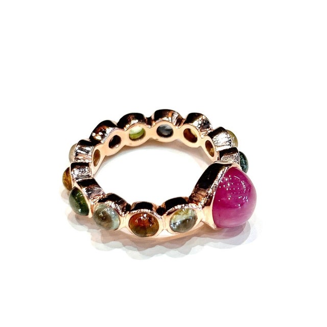 Gemstone Bochic "Capri" Ruby & Multi Tourmalines Ring Set In 18K Gold & Silver For Sale - Image 7 of 8