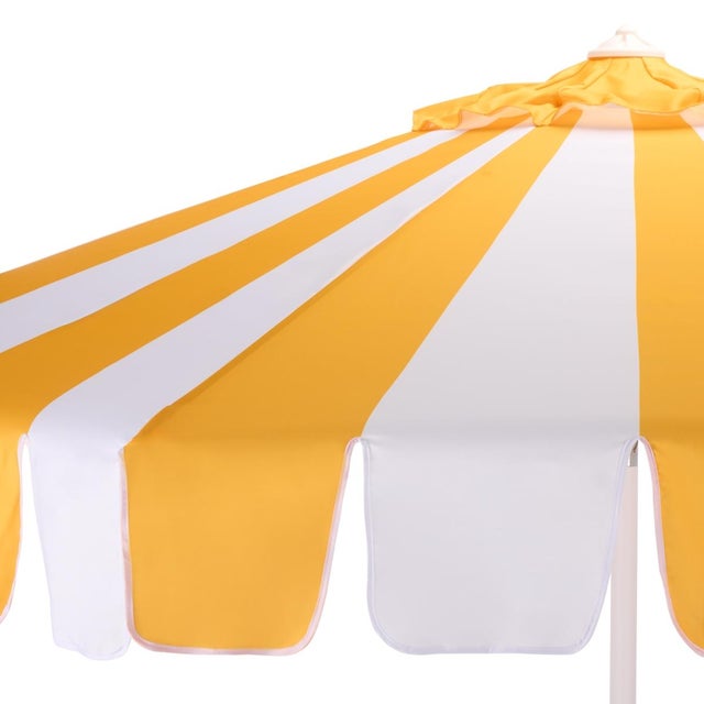 Spritely Home Meze 9 Ft Crank Umbrella, Yellow Cabana Stripe/White Pole For Sale - Image 4 of 9