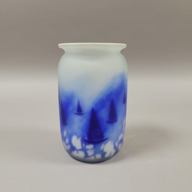 Mid 20th Century Vintage Hadeland Art Glass Vase With Blue Sailboats, Signed For Sale - Image 5 of 8