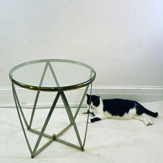 Mid-Century Modern 1970s John Vesey Brass & Brushed Aluminum Strap With Ball Cage Form Table For Sale - Image 3 of 7