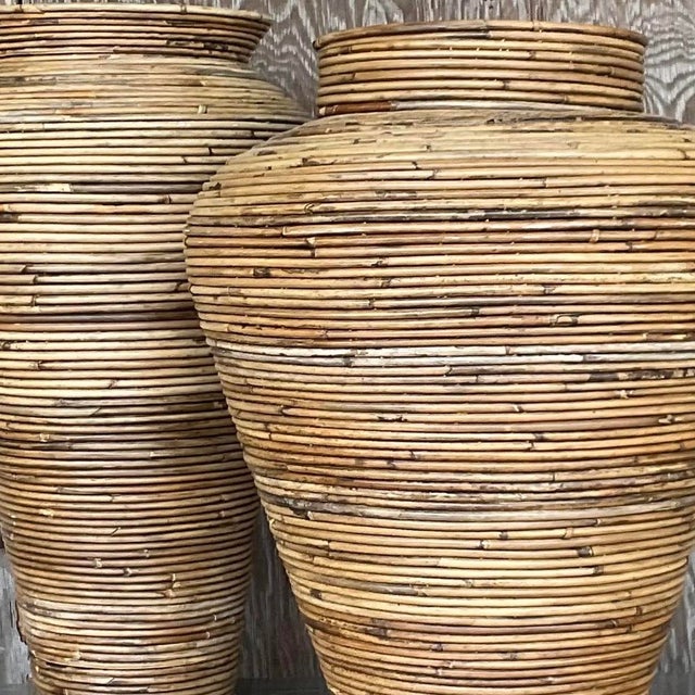 Camel Vintage Coastal Pencil Reed Vases - Set of 2 For Sale - Image 8 of 12