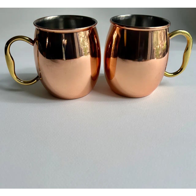 Late 20th Century Vintage Pair Copper Barrel Mugs With Brass Handles For Sale - Image 5 of 16