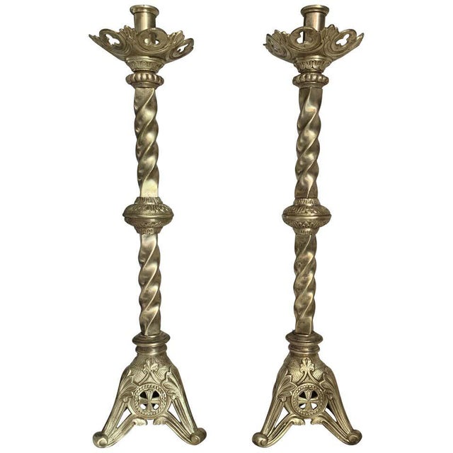 19th Century Italian Paschal Candleholder Bronze Venice Torchères Candlesticks For Sale - Image 11 of 11