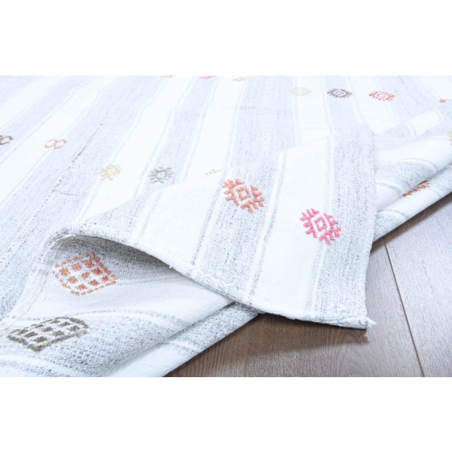 Vintage Turkish Oushak Handmade Wool Cotton White Kilim Area Rug For Sale - Image 10 of 11