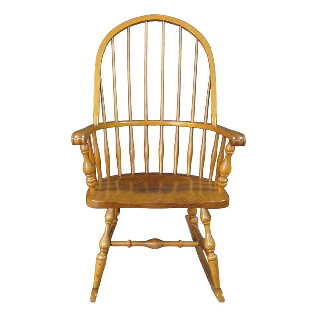 Vintage Nichols & Stone Oak Windsor Rocking Chair Hoop Back Colonial Rocker For Sale
