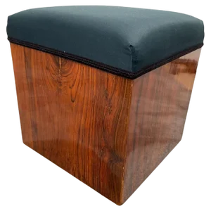Art Deco Cubic Stool in Walnut Veneer, France, 1930s