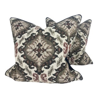 Contemporary Starburst Pattern Plush Chenille European Square Pillows- a Pair For Sale