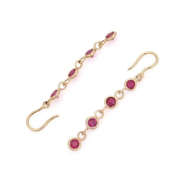 Gold Round Ruby Dangle Earrings in 18k Yellow Gold - 2 Pieces For Sale - Image 8 of 9