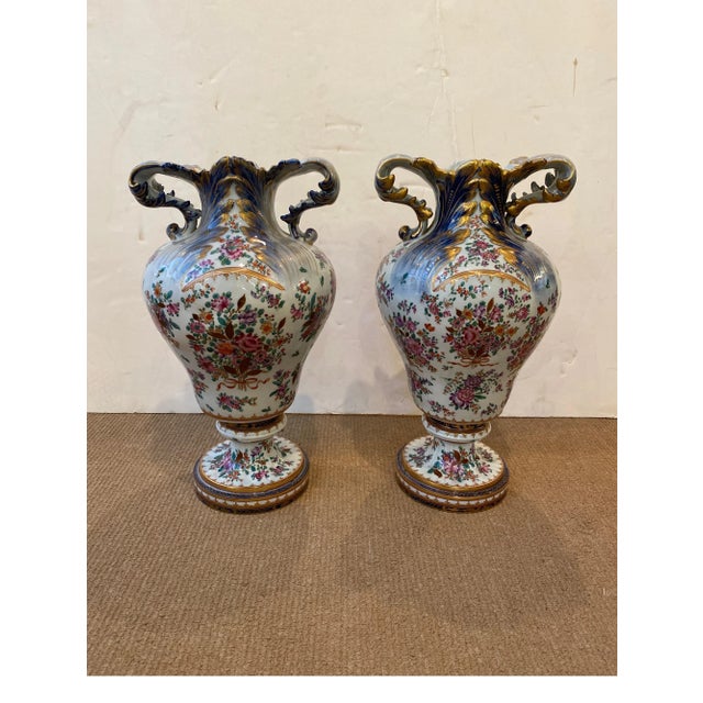 Ceramic Late 19th Century Naples Capodimonte Porcelain Armorial Urns - A Pair For Sale - Image 7 of 13
