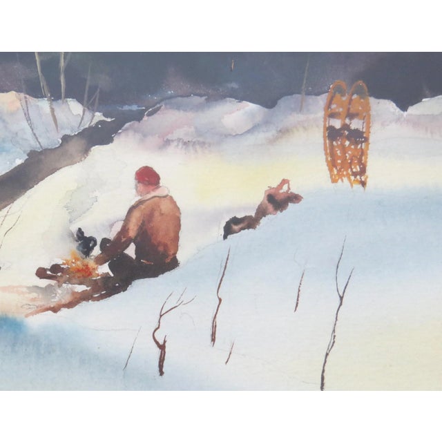 Rustic Vintage Framed Watercolor Landscape Mountain Snow Scene After Roy Martell Mason For Sale - Image 3 of 10