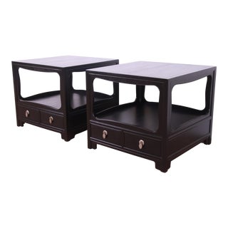 Michael Taylor for Baker Furniture Far East Collection Black Lacquered Nightstands, Newly Refinished For Sale