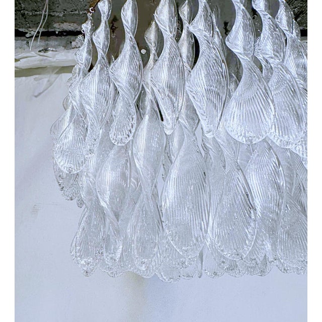 Metal Vintage Murano Glass Leaf Chandelier With Brass Rim For Sale - Image 7 of 8