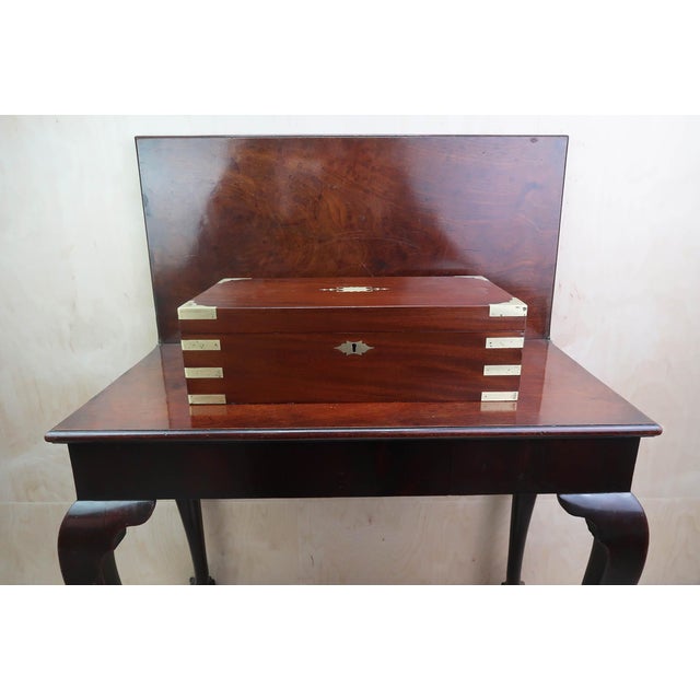 Large Antique English Campaign Brass-Mounted Writing Box, 1840s For Sale - Image 4 of 12
