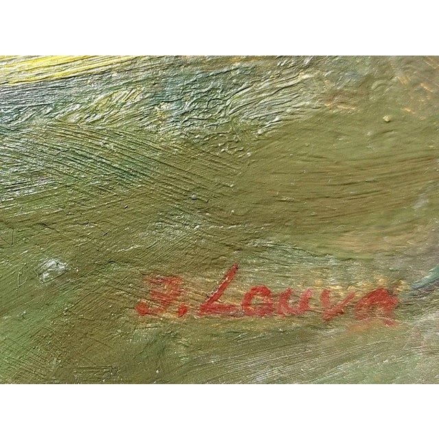 Contemporary Janis Lauva, Mountain Landscape with a Village, 1980, Oil on Cardboard For Sale - Image 3 of 13