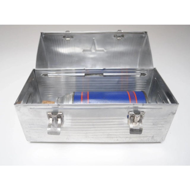 Vintage domed aluminum miner's pail / survivor lunchbox with dual latches and thermos bottle by Victory (ca. 1950, USA)....