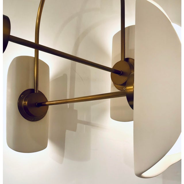 Arteriors Home Arteriors Modern Brass and Opal Glass Roll Chandelier For Sale - Image 4 of 6