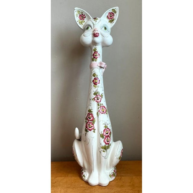 Vintage Italian Floral Hand-Painted Ceramic Cat For Sale - Image 10 of 12