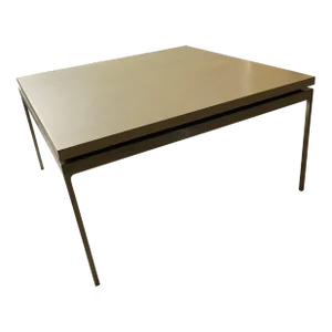 Late 20th Century Custom Square Dining Table in Blond Solid Wood With Stainless Steel Base
