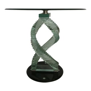 1970s Vintage Contemporary Stacked Spiral Helix Glass Sculptural Side Table For Sale