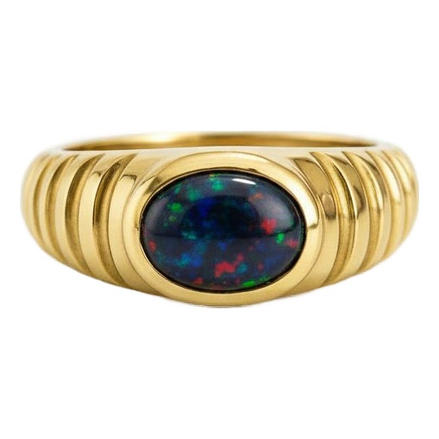Oval Bezel Black Opal Ring for Men Silver, Gold, Size 10 For Sale