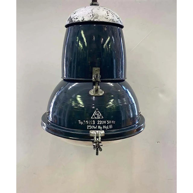 1940s Italian Blue Enamel Large Industrial Factory / Warehouse Lantern For Sale - Image 4 of 13