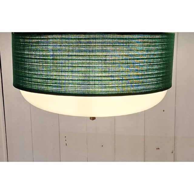 Cream Mid-Century Ceiling Lamp with Cream-White Glass Shade in a Green Fabric Shade, 1960s For Sale - Image 8 of 8