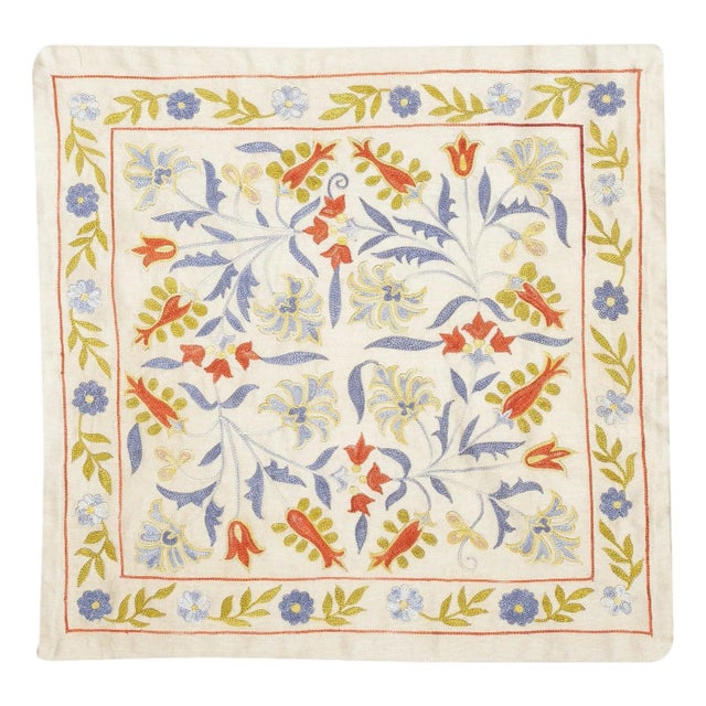 20"x20" Modern Cushion Cover. 100% Silk Lace Pillow. Hand Embroidered Pillowcase For Sale