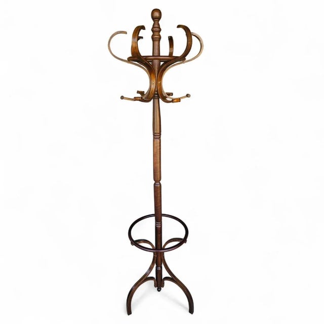 Wood Vintage Bentwood Coat & Hat Rack, Hall Tree Style With Umbrella Ring For Sale - Image 7 of 12