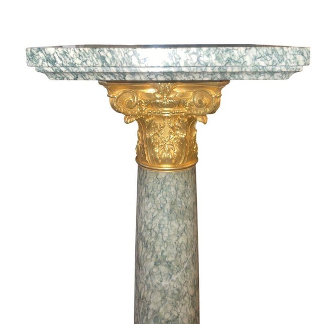 French 19th Century French Gilt Bronze-Mounted Pedestal With Rare Green Marble. For Sale - Image 3 of 8