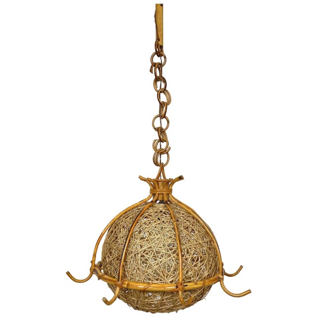 Bamboo Rattan & Rope Chandelier Pendant, Italy, 1960s For Sale - Image 11 of 11