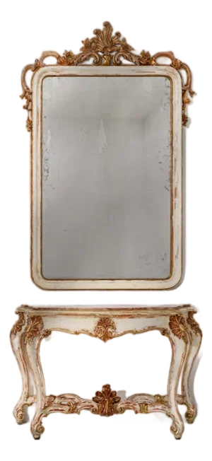 Grand Venetian Neo-Rococo Gilt Console and Mirror Set Cream