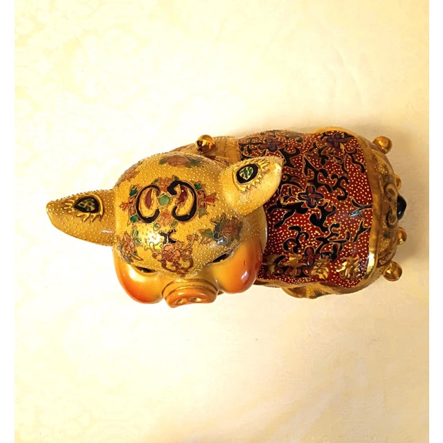 Chinoiserie Large Porcelain Pig Statement Piece Imari Brocade Statue Hollywood Regency Home Decor For Sale In Savannah - Image 6 of 10