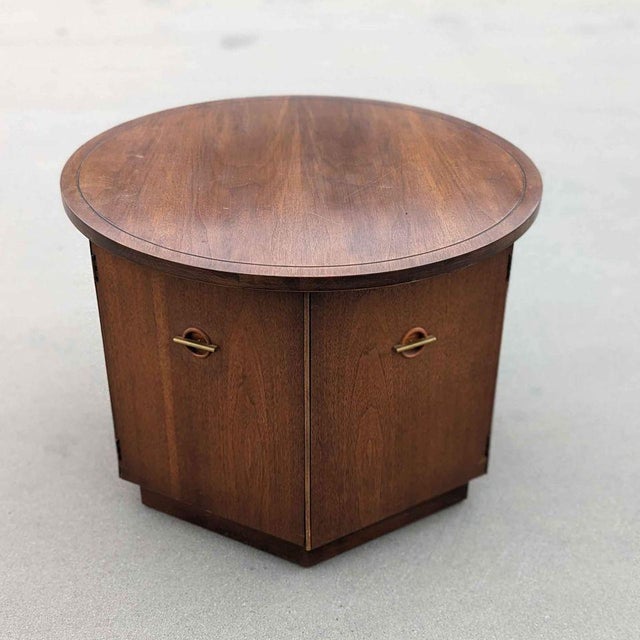Wood 1970s Round Walnut Cabinet End Table With Storage For Sale - Image 7 of 10