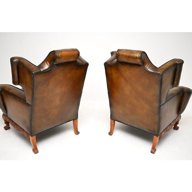 Vintage Leather Wing Back Chairs, 1920s, Set of 2 For Sale - Image 6 of 11