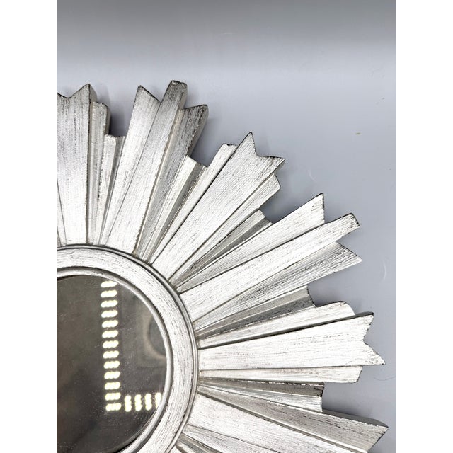 Ethan Allen Silver Wooden Sunburst Mirror For Sale - Image 4 of 8
