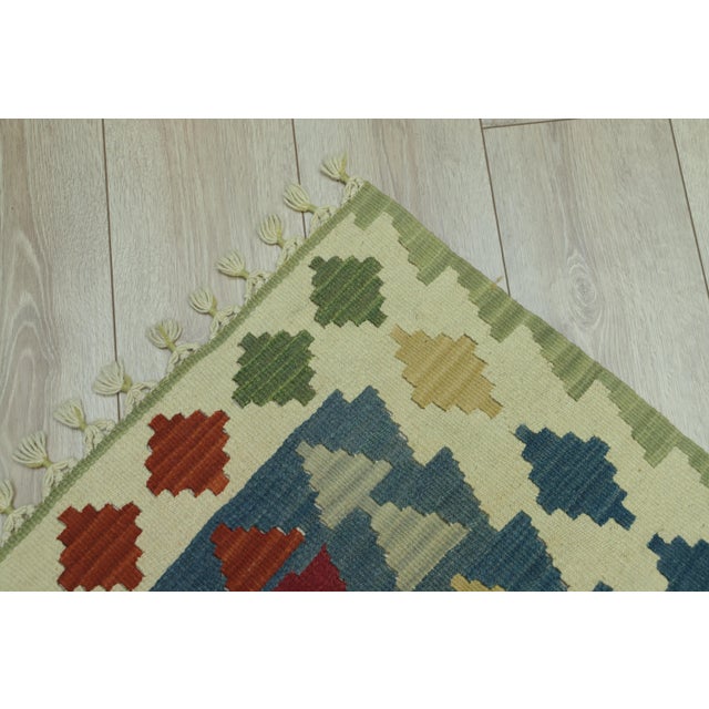 1970s Boho Style Turkish Vintage Hand Knotted Geometric Design Oushak Kilim Rug For Sale In Sacramento - Image 6 of 10