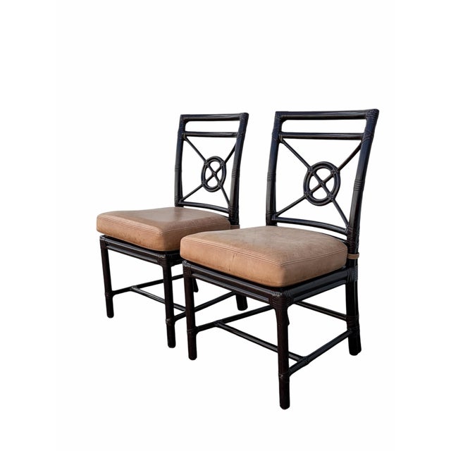 Contemporary McGuire Rattan Target Back Dining Chairs - A Pair For Sale - Image 3 of 8