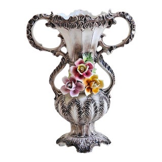 Vintage Italian Capodimonte-Style Porcelain Floral Vase – 17" For Sale