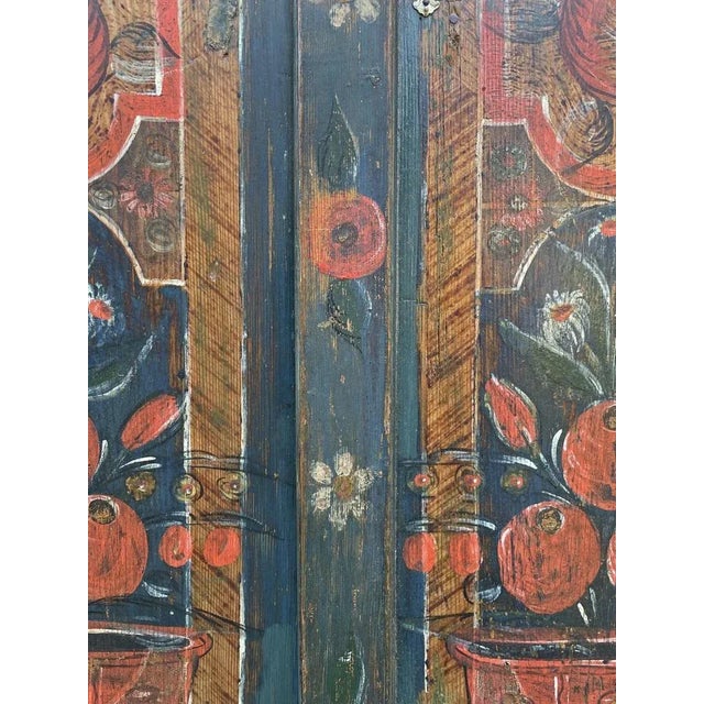 Antique Blue Floral Painted Cabinet in Fir, 1800s For Sale - Image 3 of 18
