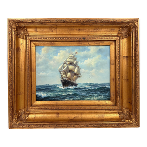 Late 20th Century J. Clark - American Clipper at Sea, Oil on Canvas