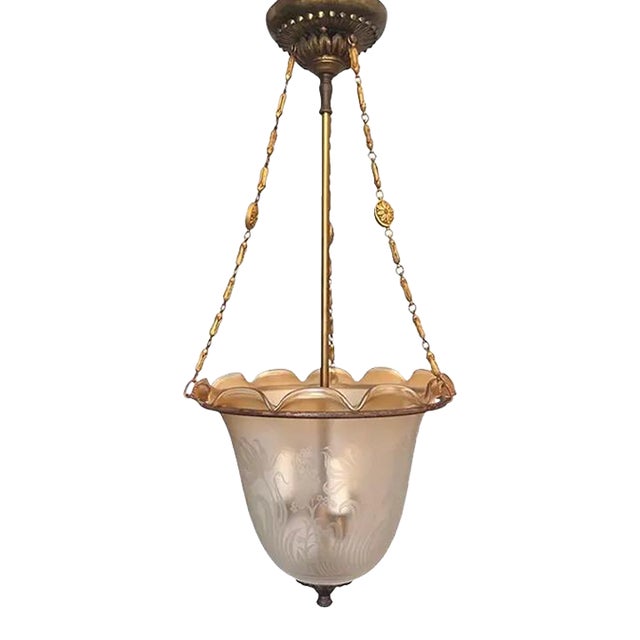 Art Deco Etched Glass Bell Jar Hall Lantern Light, Circa 1930s For Sale