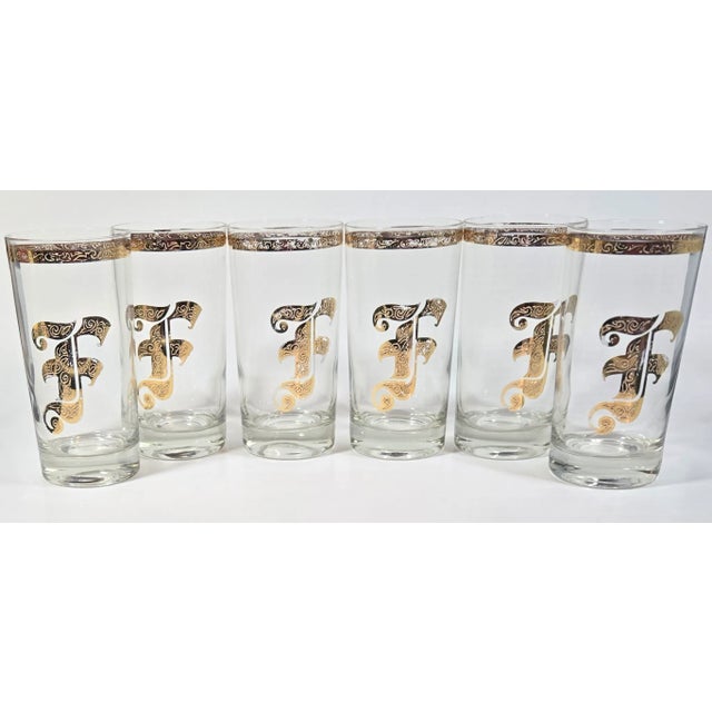 Mid-Century Modern Mid-Century Golden F Tumblers- Set of 6 For Sale - Image 3 of 12