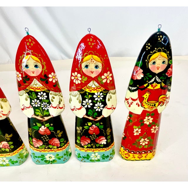 Vintage Boho Chic Folk Art Russian Hand Crafted Christmas Ornaments - Set of 6, Large For Sale - Image 4 of 9