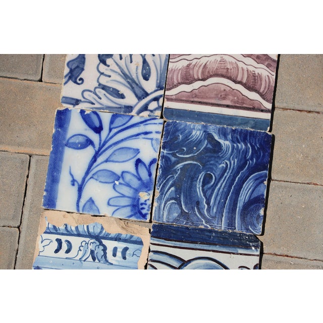 Antique Portuguese Baroque Tiles With Ornamental Scrollwork & Botanical Details, Set of 8 For Sale - Image 4 of 8